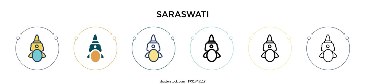 Saraswati icon in filled, thin line, outline and stroke style. Vector illustration of two colored and black saraswati vector icons designs can be used for mobile, ui, web