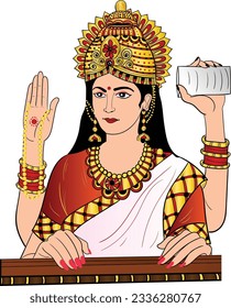 Saraswati Mata Goddess, Happy Vasant Panchami Indian festival, Goddess Maa Sarasvati, Indian God Saraswati devi colour vector illustration. svg