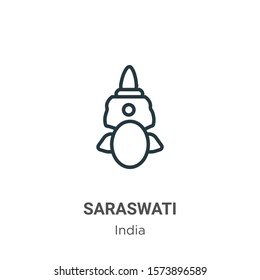 Saraswati outline vector icon. Thin line black saraswati icon, flat vector simple element illustration from editable india concept isolated on white background