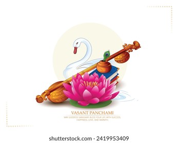 Saraswati Puja, illustration of Goddess of Wisdom Saraswati for Vasant Panchami