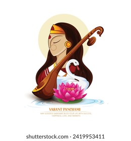 Saraswati Puja, illustration of Goddess of Wisdom Saraswati for Vasant Panchami