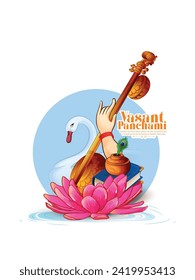 Saraswati Puja, illustration of Goddess of Wisdom Saraswati for Vasant Panchami