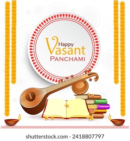 Saraswati puja poster design for Vasant Panchami India festival background
