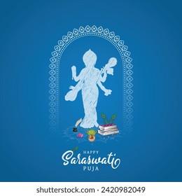 Saraswati, Puja, poster, post, Vector, Happy, Vasant, Panchami, Puja,