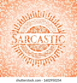 Sarcastic abstract emblem, orange mosaic background