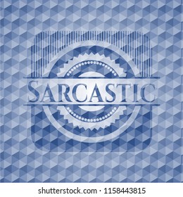 Sarcastic blue emblem with geometric pattern.