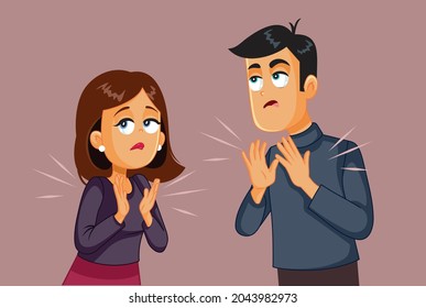 Sarcastic Couple Applauding Together Vector Cartoon. Husband And Wife Faking Enthusiasm Clapping While Rolling Their Eyes
