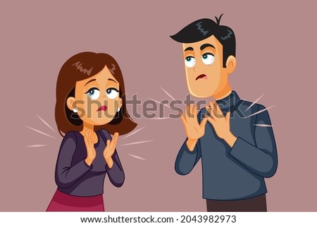 Sarcastic Couple Applauding Together Vector Cartoon. Husband and wife faking enthusiasm clapping while rolling their eyes
