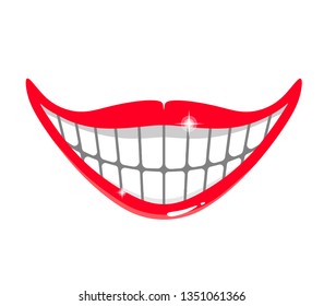 Sarcastic and funny cartoon smile with glitter teeth. Vector illustration on white background.