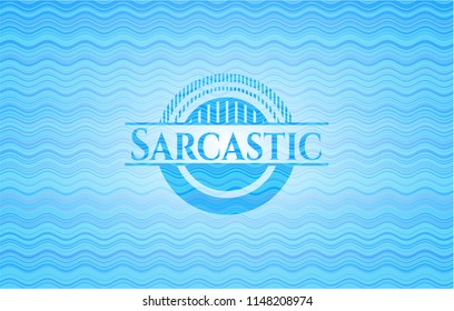 Sarcastic light blue water wave emblem background.