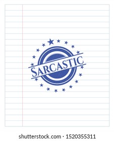 Sarcastic pen emblem. Blue ink. Vector Illustration. Detailed.