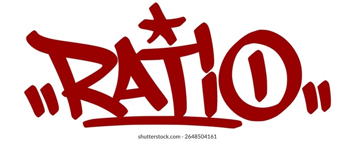 Sarcastic red graffiti tag "Ratio" with urban drip style and transparent background. Internet slang used to mock replies or social media flops.