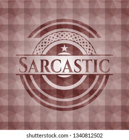 Sarcastic red seamless emblem or badge with abstract geometric polygonal pattern background.