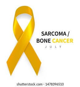 Sarcoma Awareness Week. Realistic Yellow ribbon symbol. Medical Design. Vector illustration.