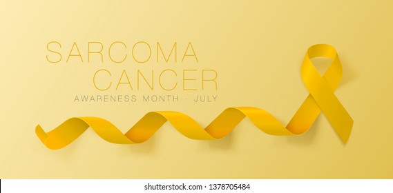 Sarcoma and Bone Cancer Awareness Calligraphy Poster Design. Realistic Yellow Ribbon. July is Cancer Awareness Month. Vector - Powered by Shutterstock - Get 15% off with code: PIKWIZARD15