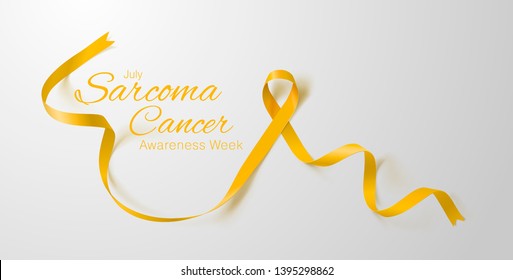 Sarcoma and Bone Cancer Awareness Calligraphy Poster Design. Realistic Yellow Ribbon. July is Cancer Awareness Month. Vector