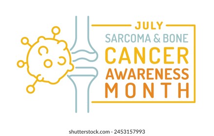 Sarcoma and bone cancer awareness month in july. Abnormal growth of cells in bones. Ewing sarcoma. Landscape poster, banner in outline style. Editable vector illustration isolated on white background svg