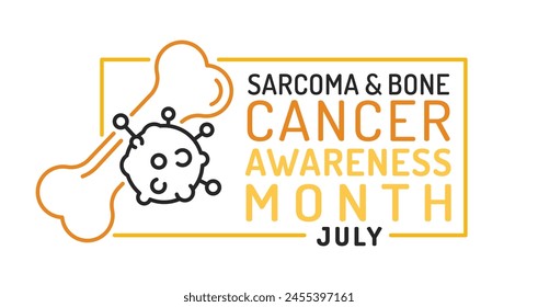 Sarcoma and bone cancer awareness month in july. Abnormal growth of cells in bones. Ewing sarcoma. Landscape poster, banner in yellow color. Editable vector illustration. Horizontal background svg