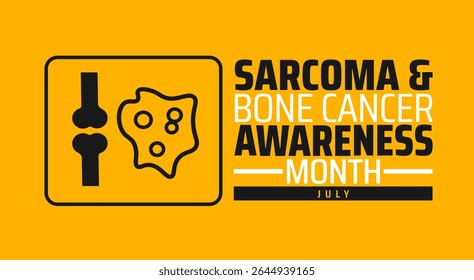 Sarcoma e consciência do câncer ósseo Mês de fundo preto e amarelo banner ou modelo de cartaz. observado todos os anos em julho. Conceito de férias. Use para qualquer modelo, cartão, cartaz, cartaz, modelo