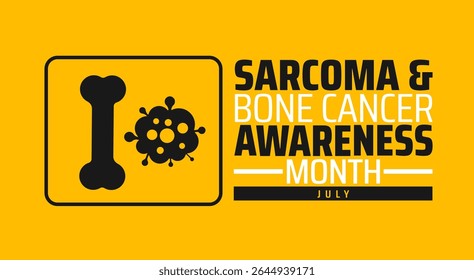 Sarcoma e consciência do câncer ósseo Mês de fundo preto e amarelo banner ou modelo de cartaz. observado todos os anos em julho. Conceito de férias. Use para qualquer modelo, cartão, cartaz, cartaz, modelo