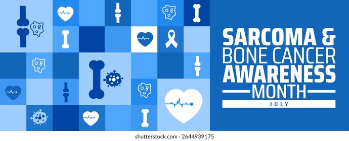 Sarcoma e câncer ósseo Mês de conscientização padrão geométrico forma padrão fundo banner ou modelo de design cartaz. observado todos os anos em julho. Conceito de férias. Use para qualquer modelo, cartão, cartaz, cartaz.