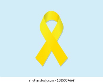 Sarcoma and Bone Cancer Awareness.Realistic Yellow Ribbon. July is Cancer Awareness Month. Vector 