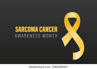 Sarcoma, Banner de cáncer de huesos, tarjeta, placa con cinta amarilla realista vectorial 3d sobre fondo negro. Cierre del Mes de Concienciación sobre el Cáncer de Sarcoma, julio. Concepto del Día Mundial del Cáncer de Hueso