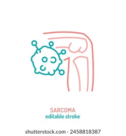 Sarcoma, bone cancer outline icon. Osteosarcoma sign. Medical linear pictogram. Malignant bone tumor. Ewing sarcoma. Chondrosarcoma. Editable vector illustration isolated on white background svg