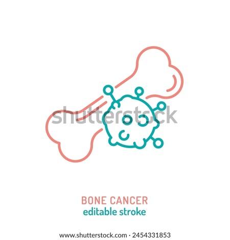 Sarcoma, bone cancer outline icon. Osteosarcoma sign. Medical linear pictogram. Malignant bone tumor. Ewing sarcoma. Chondrosarcoma. Editable vector illustration isolated on white background