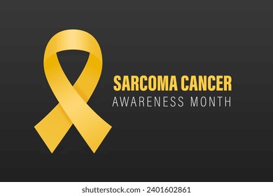 Sarcoma, Bone Cancer. Vector Banner, Card, Placard, Design Template with Realistic Yellow Ribbon on a Black Background. Sarcoma Cancer Awareness Month, July. World Bone Cancer Day Concept