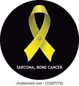 Sarcoma Bone Cancer Yellow Ribbon on Black Circle, Vector