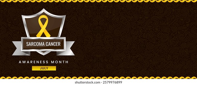 Sarcoma Cancer Awareness Month banner, with Yellow ribbon, shield and space for text. Design for Banner or Header