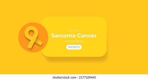 Sarcoma cancer awareness month concept horizontal banner design template with yellow ribbon and text isolated on yellow background. July is Sarcoma cancer awareness month vector flyer or poster