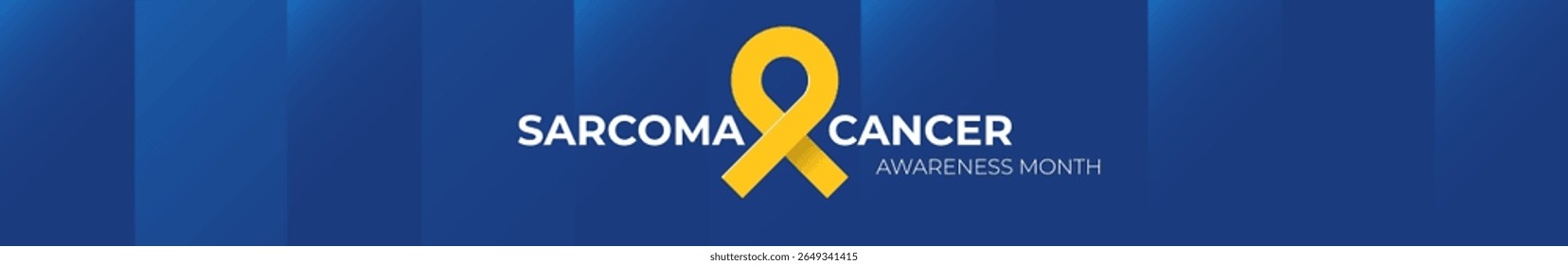 Sarcoma cancer awareness month concept horizontal wide banner design template with yellow ribbon and text isolated on blue background. July is Sarcoma cancer awareness month vector flyer or poster