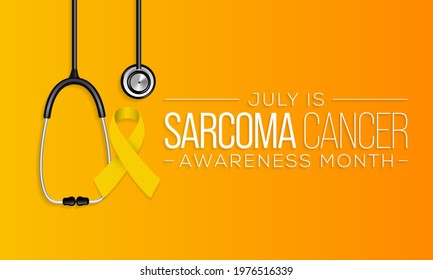 Sarcoma cancer awareness month is observed every year in July, it is a type of cancer that begins in bone or in the soft tissues of the body, including cartilage, fat, muscle. Vector illustration.