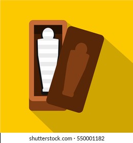 Sarcophagus of an Egyptian mummy icon. Flat illustration of sarcophagus of an Egyptian mummy vector icon for web isolated on yellow background