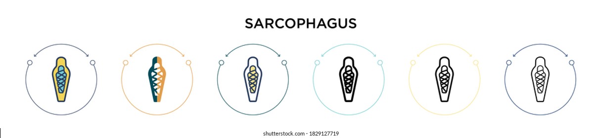 Sarcophagus icon in filled, thin line, outline and stroke style. Vector illustration of two colored and black sarcophagus vector icons designs can be used for mobile, ui, web