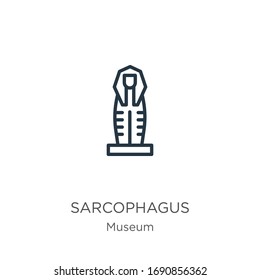 Sarcophagus icon. Thin linear sarcophagus outline icon isolated on white background from museum collection. Line vector sign, symbol for web and mobile