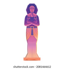 Sarcophagus with mummy and ankhs  on a pedestal. Cartoon vector illustration.
