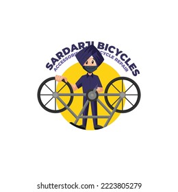 Sardar ji bicycles vector mascot logo template.