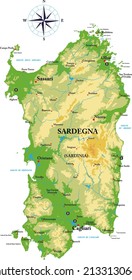 Mapa físico altamente detallado de Sardegna 