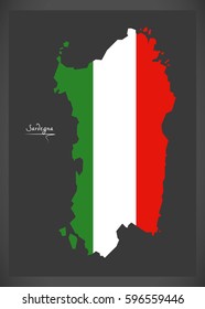 Sardegna map with Italian national flag illustration