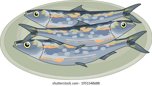 A Sardine Dish. Three Sardines To Eat.