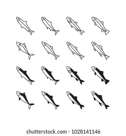 Sardine fish icon set vector isolated collection, suitable for your fish content
