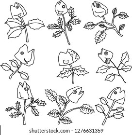 Sardine and holly charm outline set