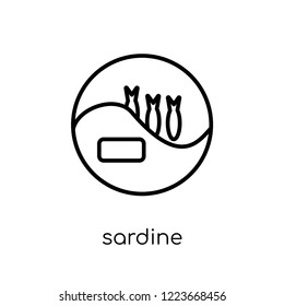 sardine icon. Trendy modern flat linear vector sardine icon on white background from thin line Camping collection, outline vector illustration