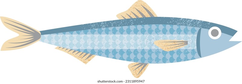 Sardine in a mid century vintage geometric style vector illustration, in pastel and neutral colours