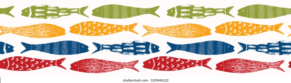 Sardine Shoal Of Fish Seamless Vector Border Pattern Of Grilled Fishes. Lisbon St Antonio Traditional Portugese Food Festival. June Portugal Street Party. Atlantic Ocean Animal Ribbon, Fishing Banner.