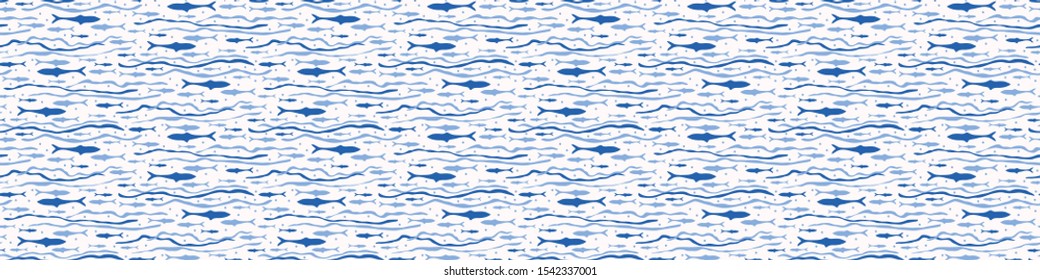 Sardine shoal of fish seamless vector border pattern of grilled fishes. Lisbon St Antonio traditional portugese food festival. June Portugal street party. Atlantic ocean animal ribbon, fishing banner.