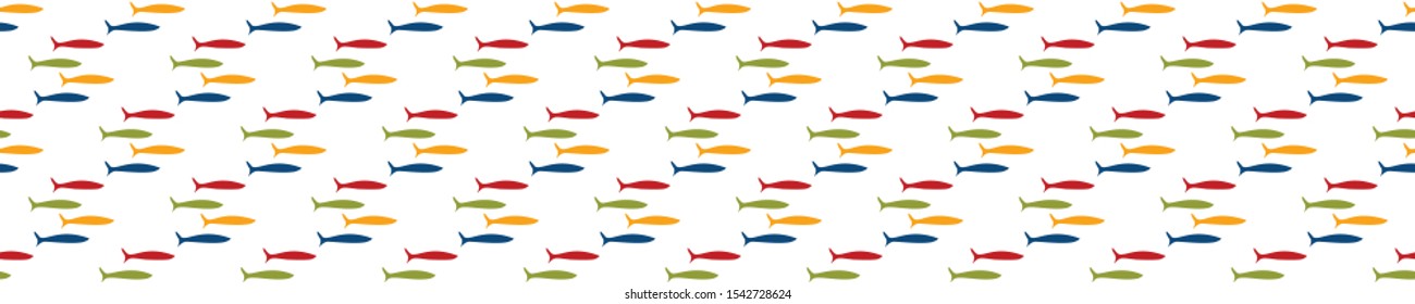 Sardine shoal of fish seamless vector border pattern of grilled fishes. Lisbon St Antonio traditional portugese food festival. June Portugal street party. Atlantic ocean animal ribbon, fishing banner.